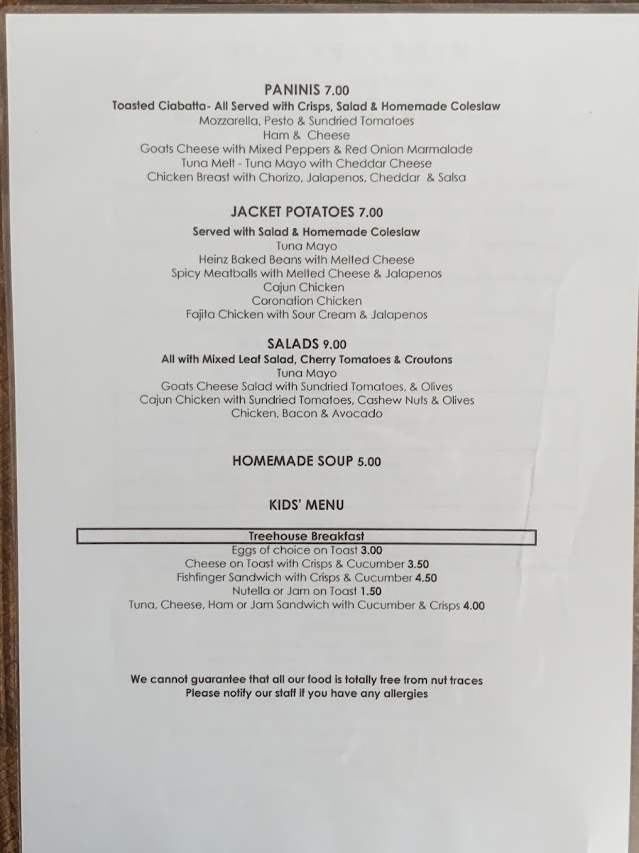 West Park Cafe menu board