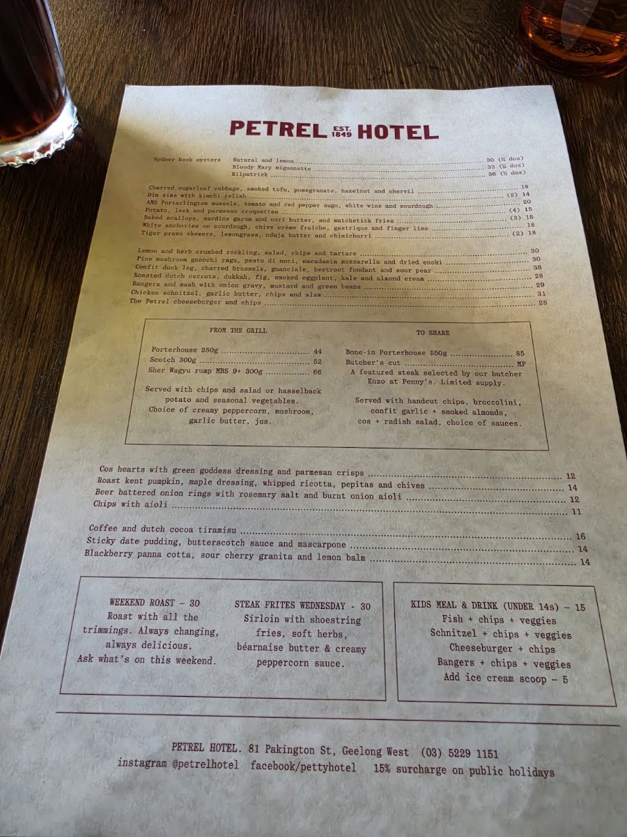 Petrel Hotel menu board