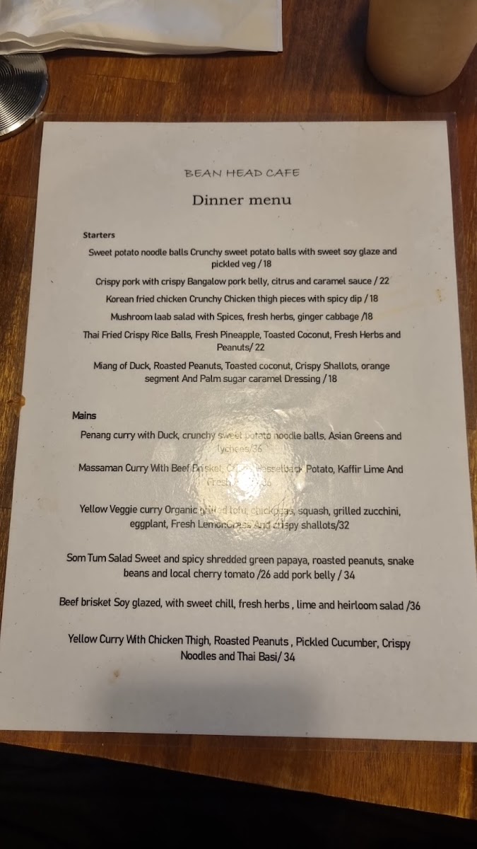 Bean Head Cafe menu board