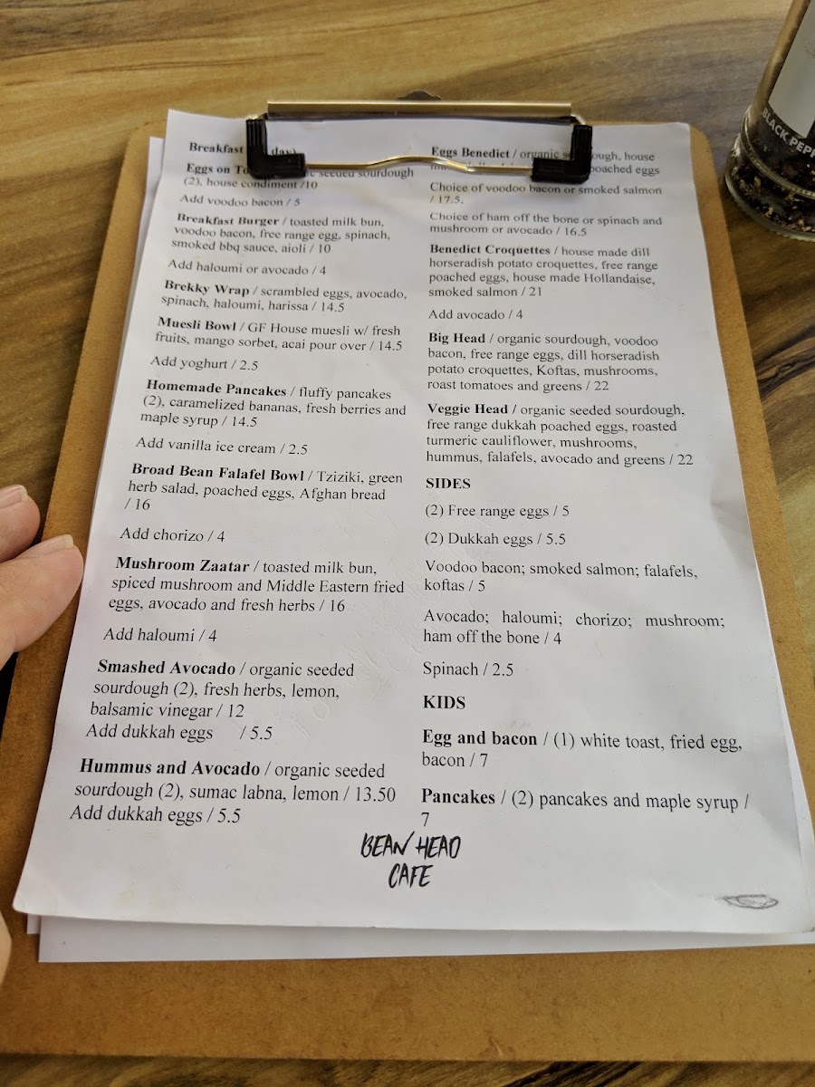 Bean Head Cafe menu board