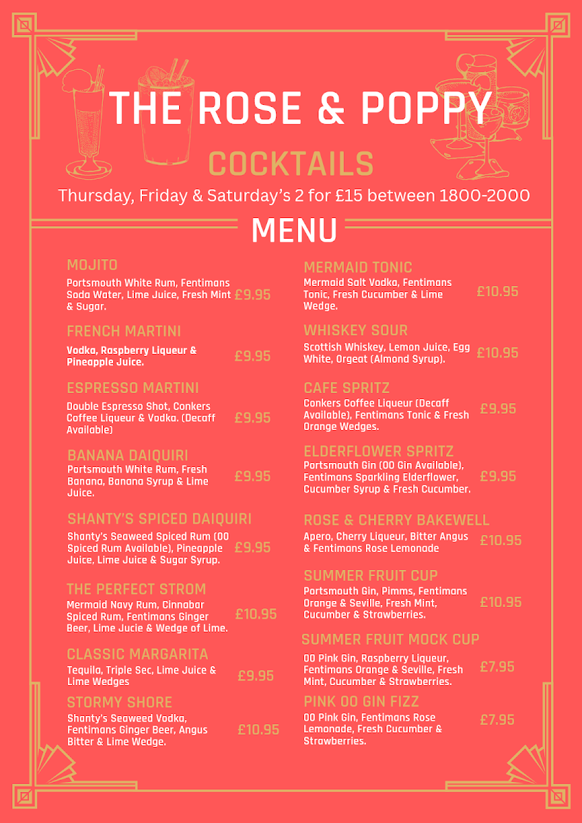 The Rose and Poppy menu board