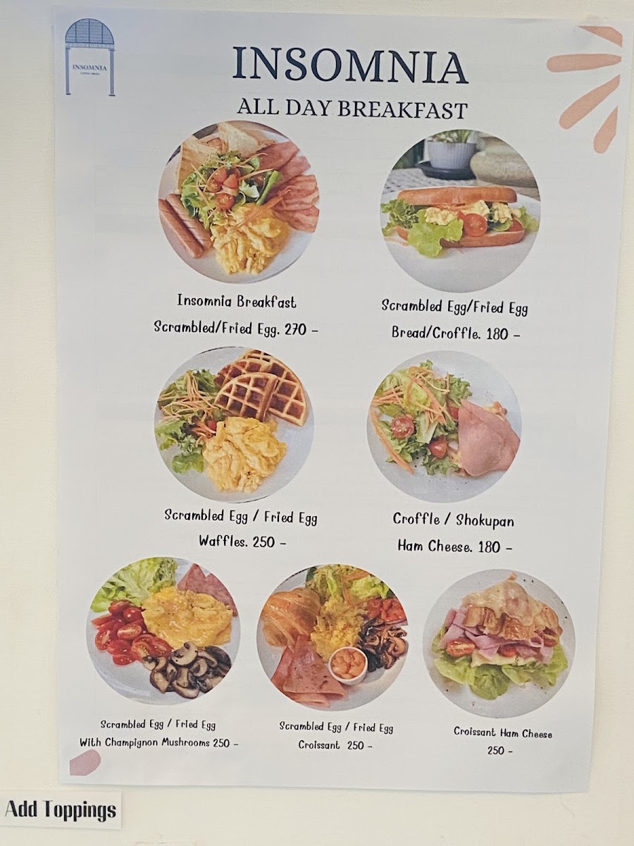 Insomnia Coffee House menu board