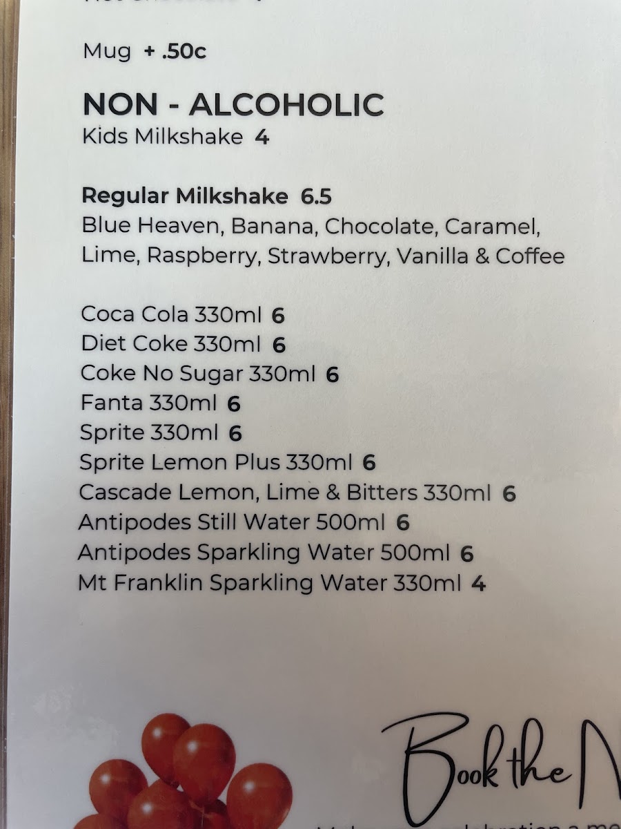 The Nook Cafe Sunbury menu board