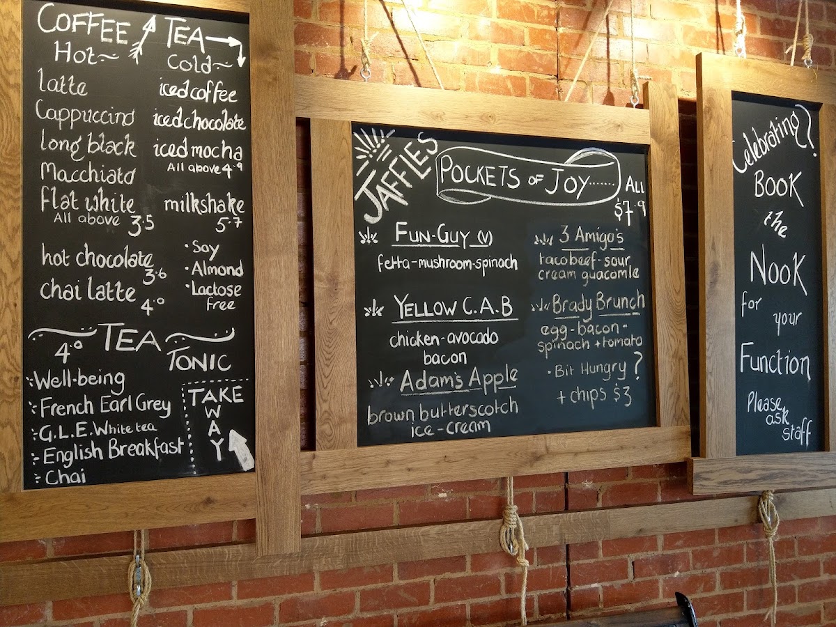 The Nook Cafe Sunbury menu board