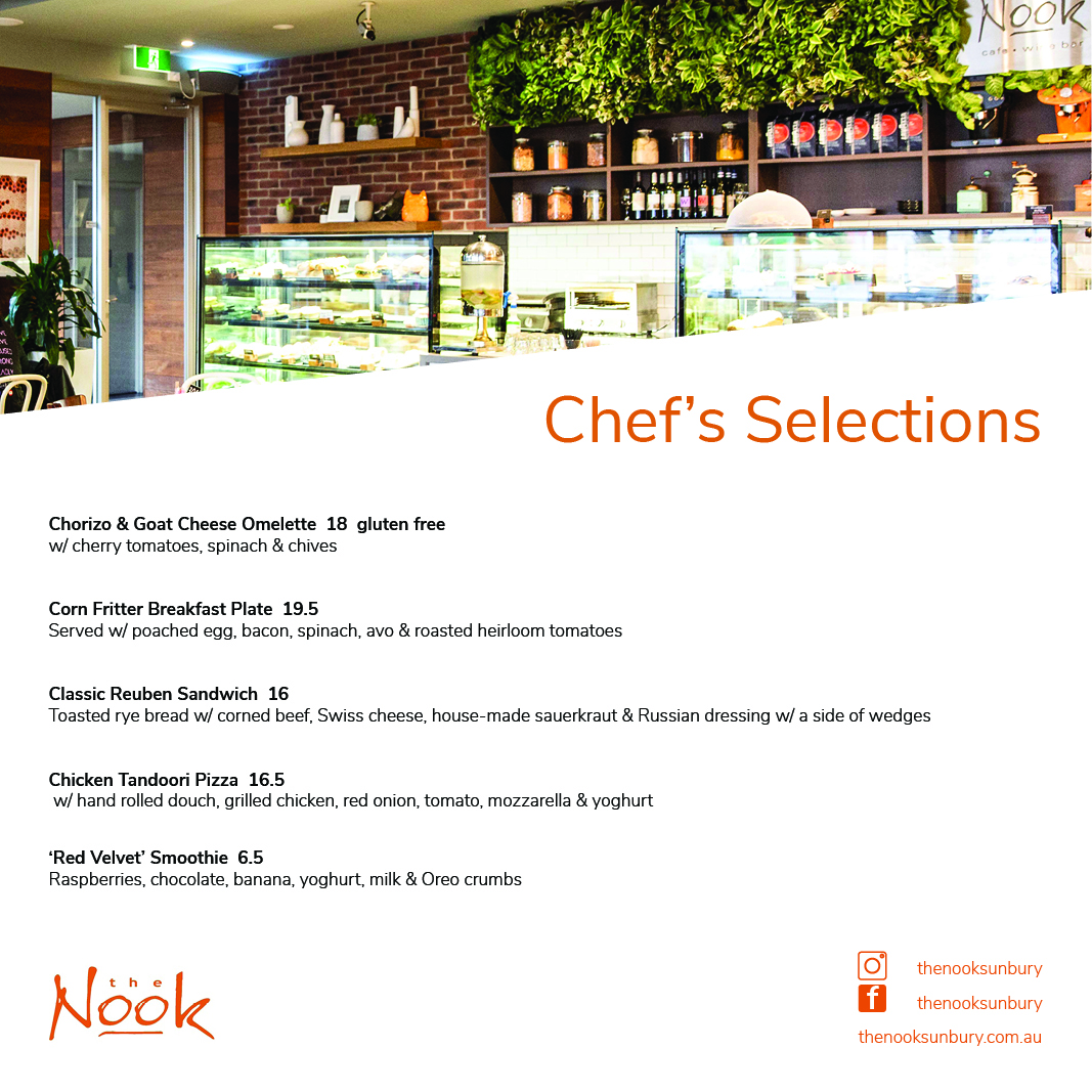 The Nook Cafe Sunbury menu board