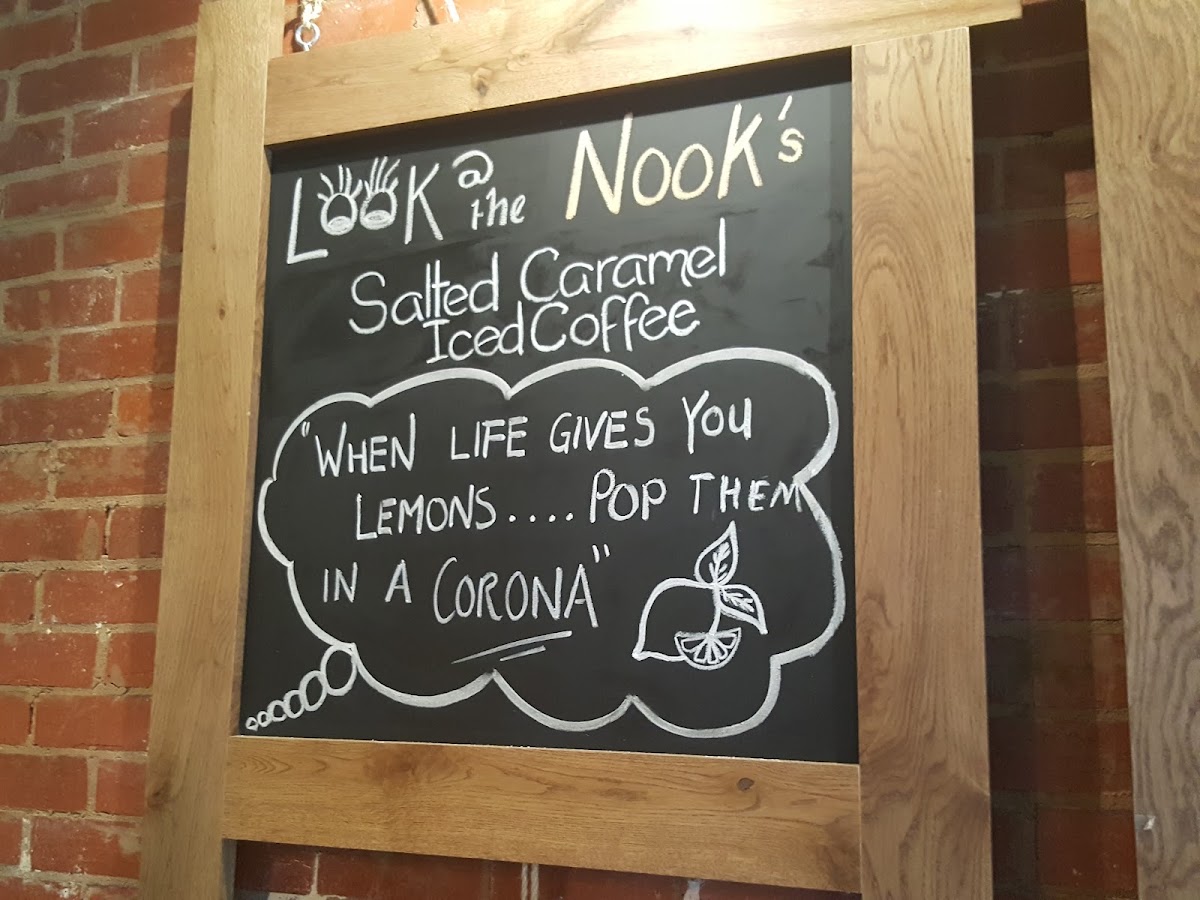 The Nook Cafe Sunbury menu board