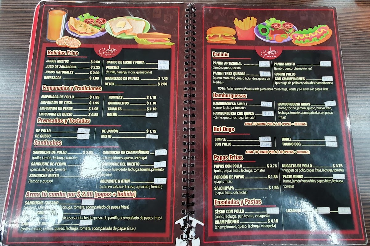 Gina's Café De La Casa menu board