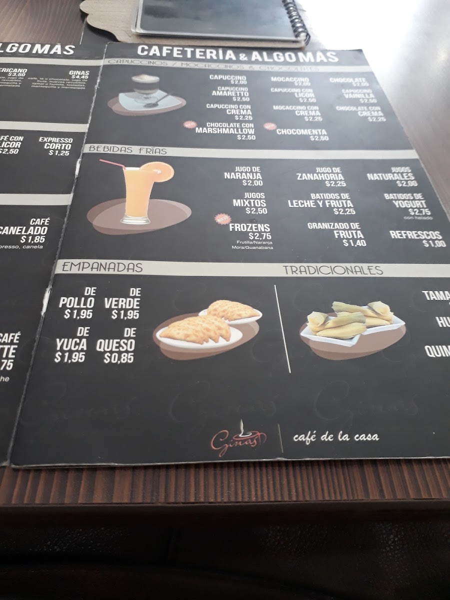 Gina's Café De La Casa menu board