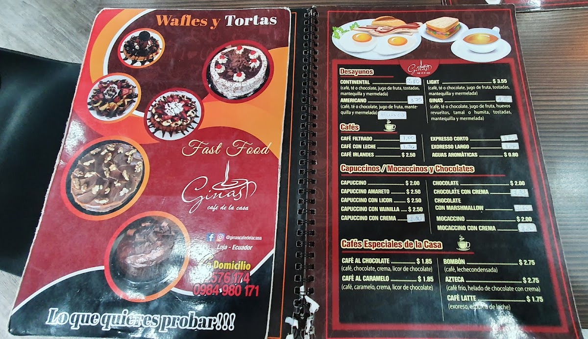 Gina's Café De La Casa menu board