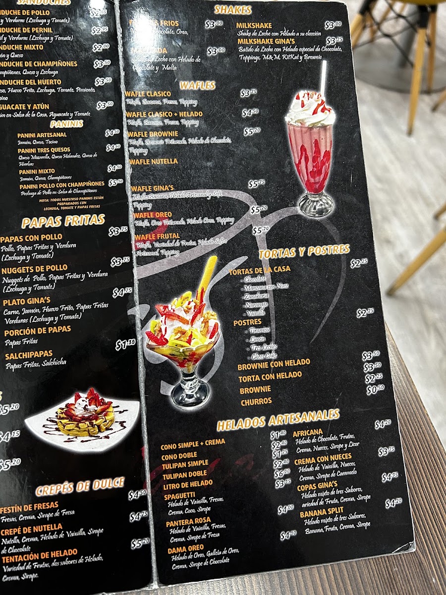 Gina's Café De La Casa menu board