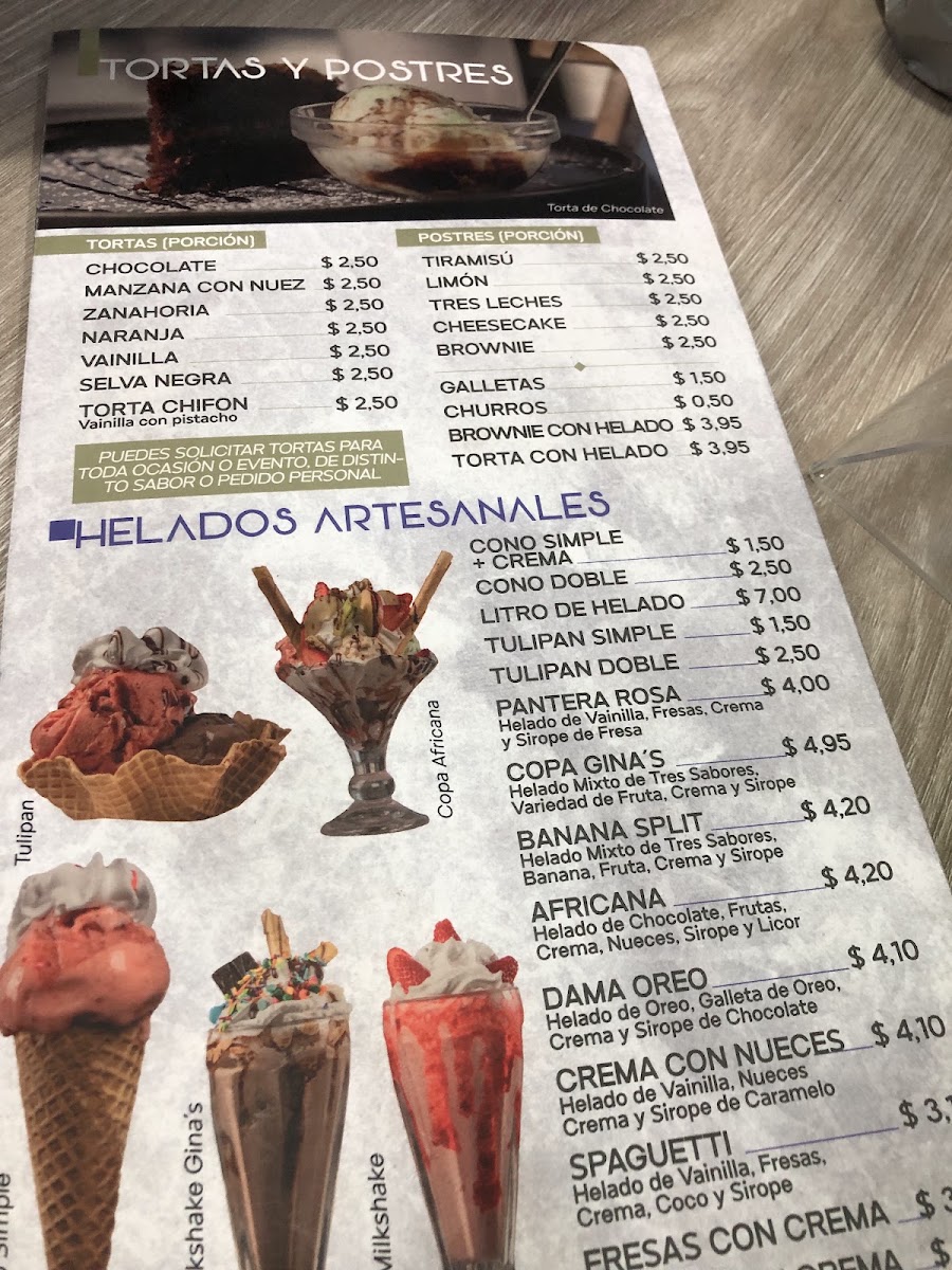 Gina's Café De La Casa menu board