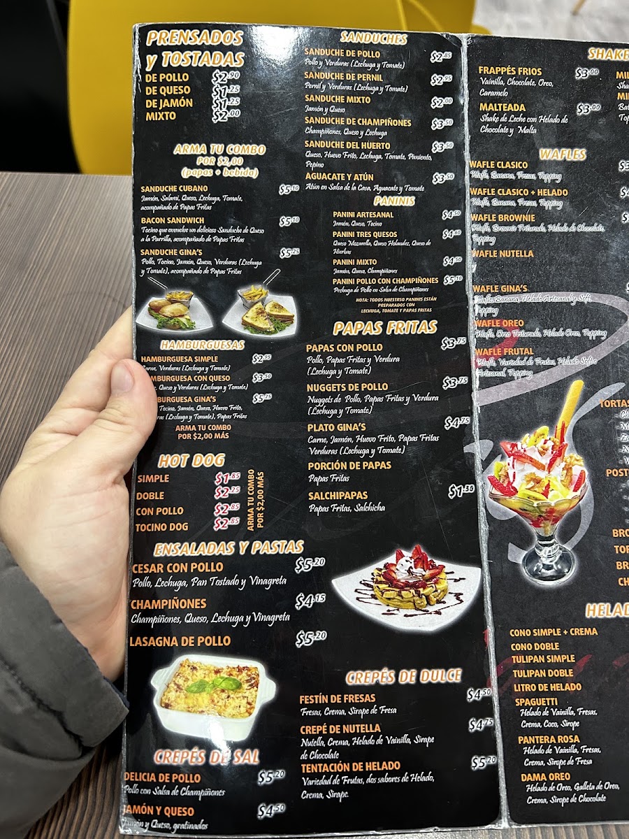 Gina's Café De La Casa menu board
