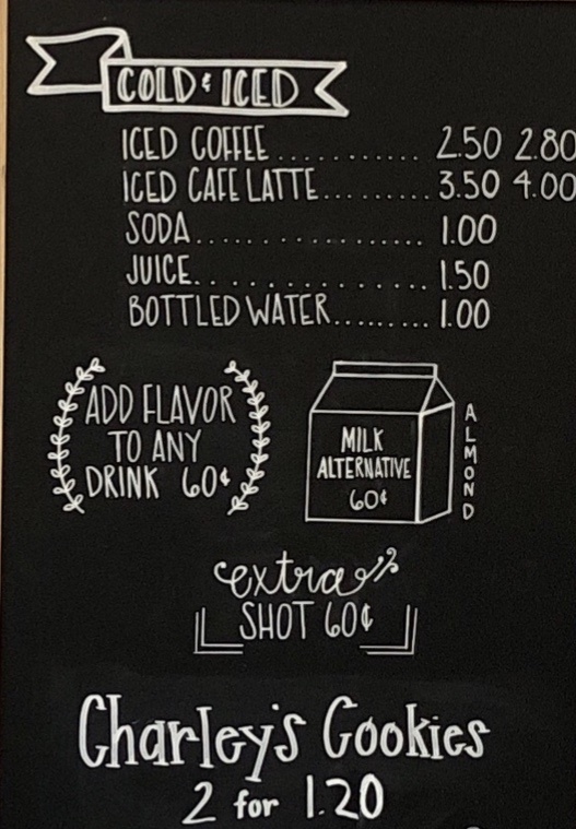 Perdita's Coffee menu board