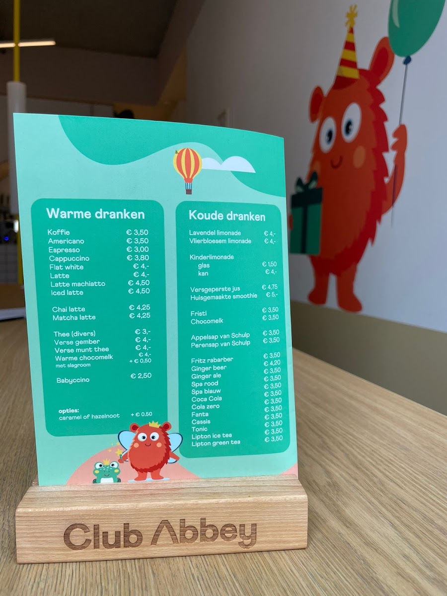 Club Abbey menu board