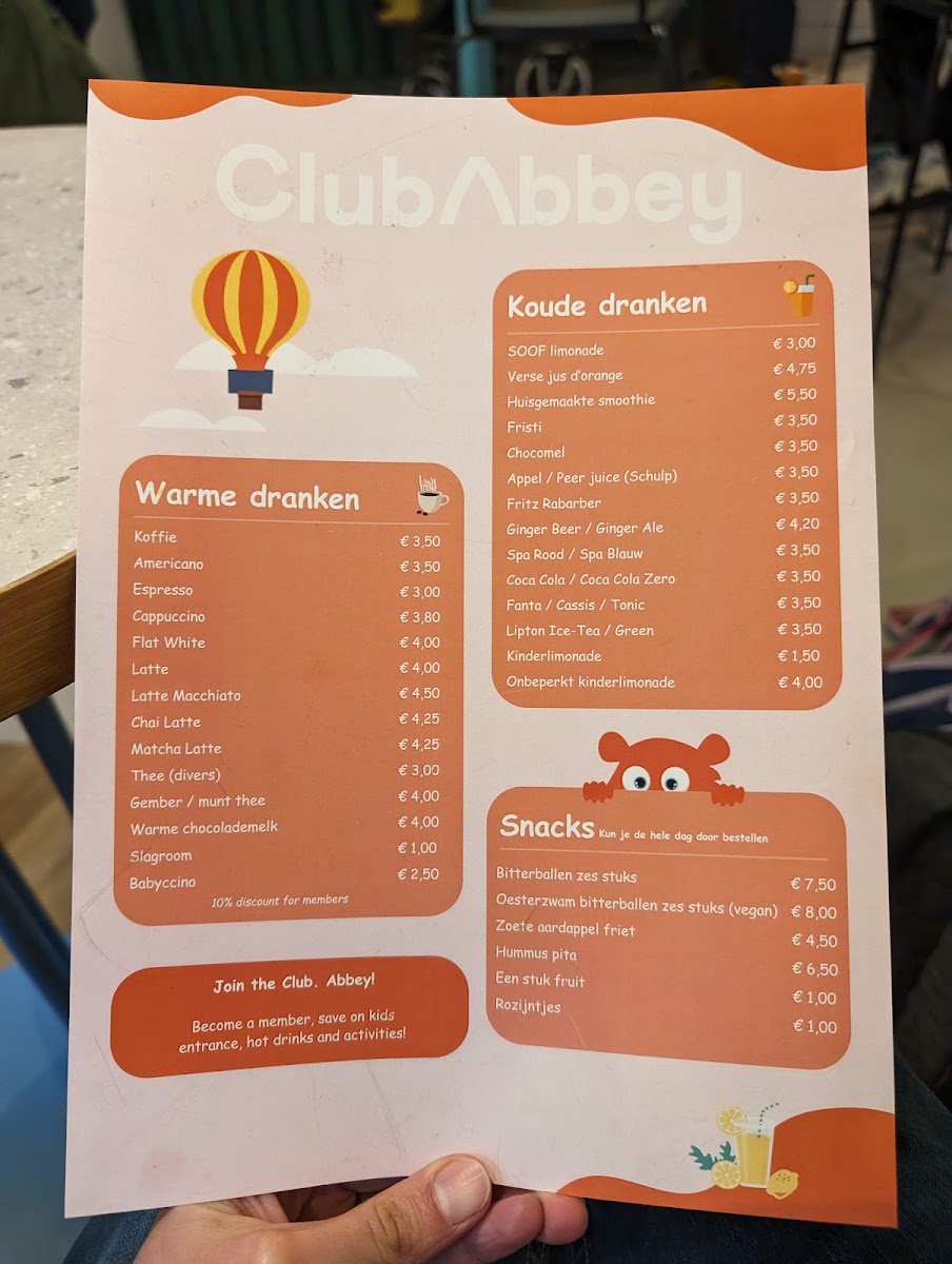 Club Abbey menu board