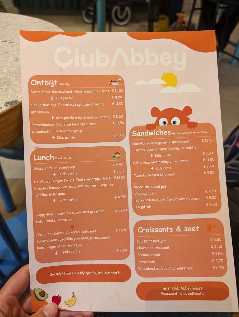 Club Abbey menu board