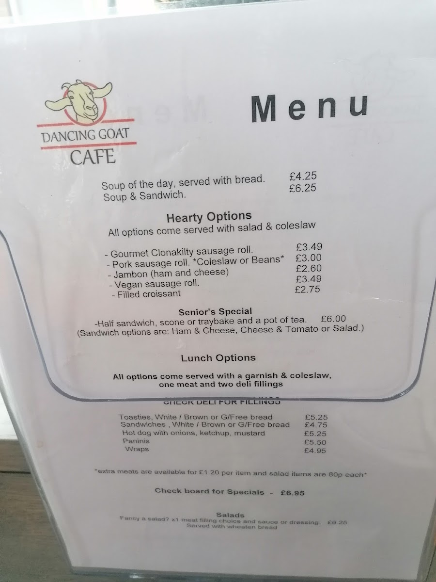 Dancing Goat Cafe menu board