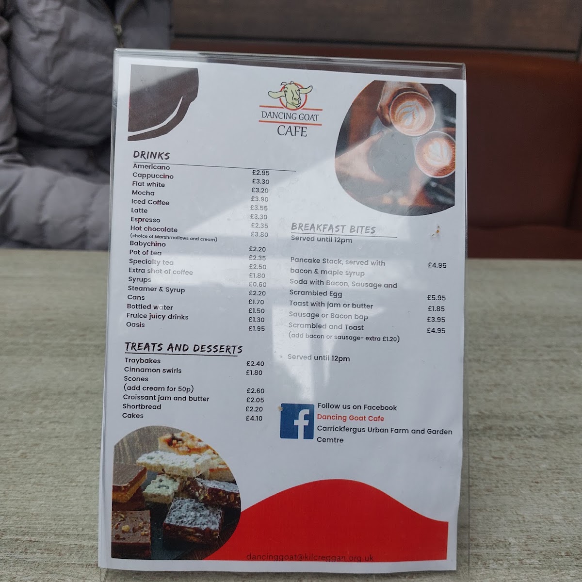Dancing Goat Cafe menu board