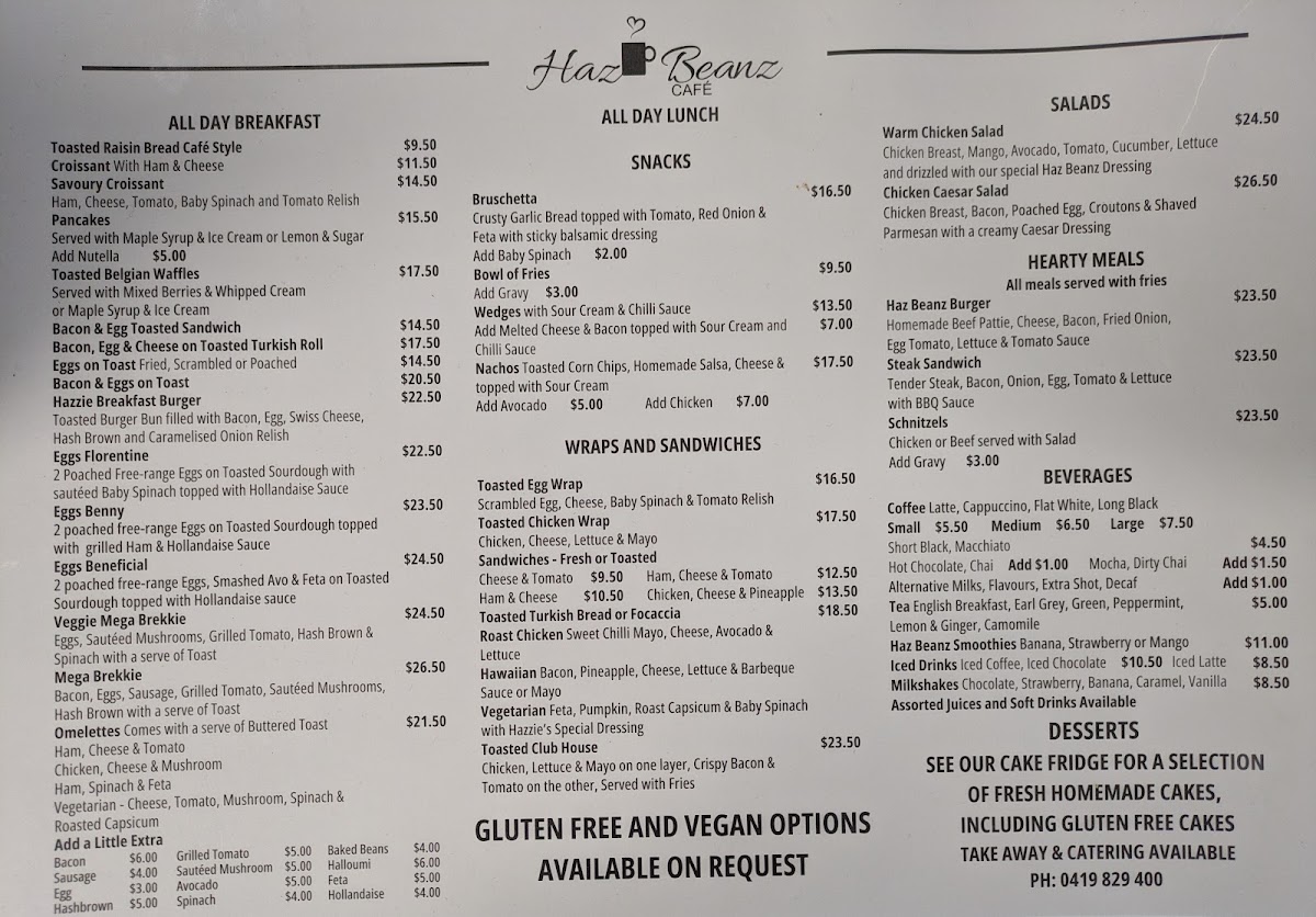Haz Beans Cafe menu board
