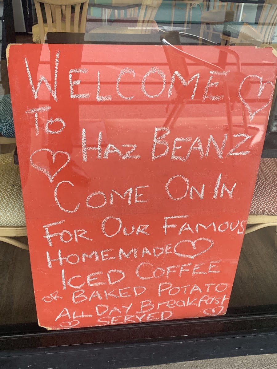 Haz Beans Cafe menu board