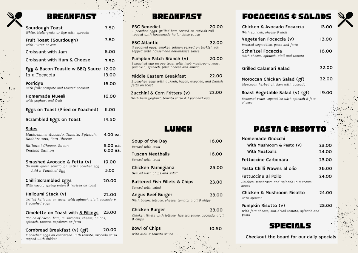 Caffe ESC menu board