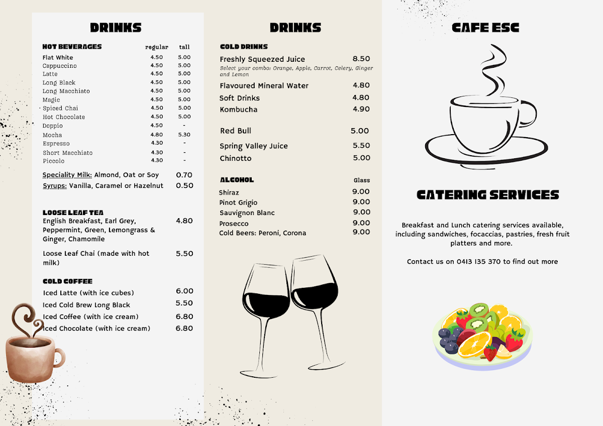 Caffe ESC menu board