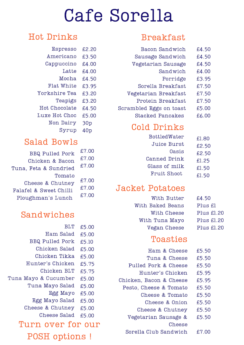 Cafe Sorella menu board