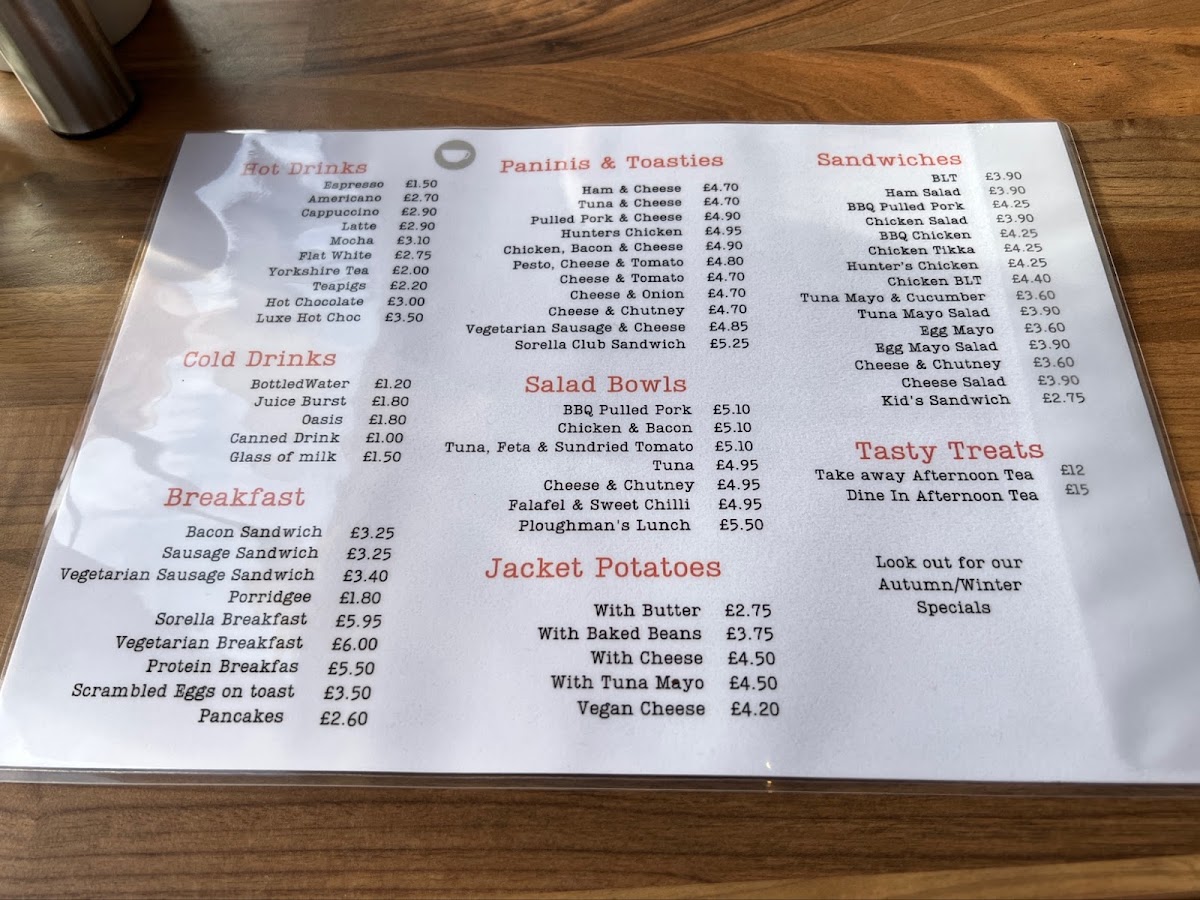 Cafe Sorella menu board