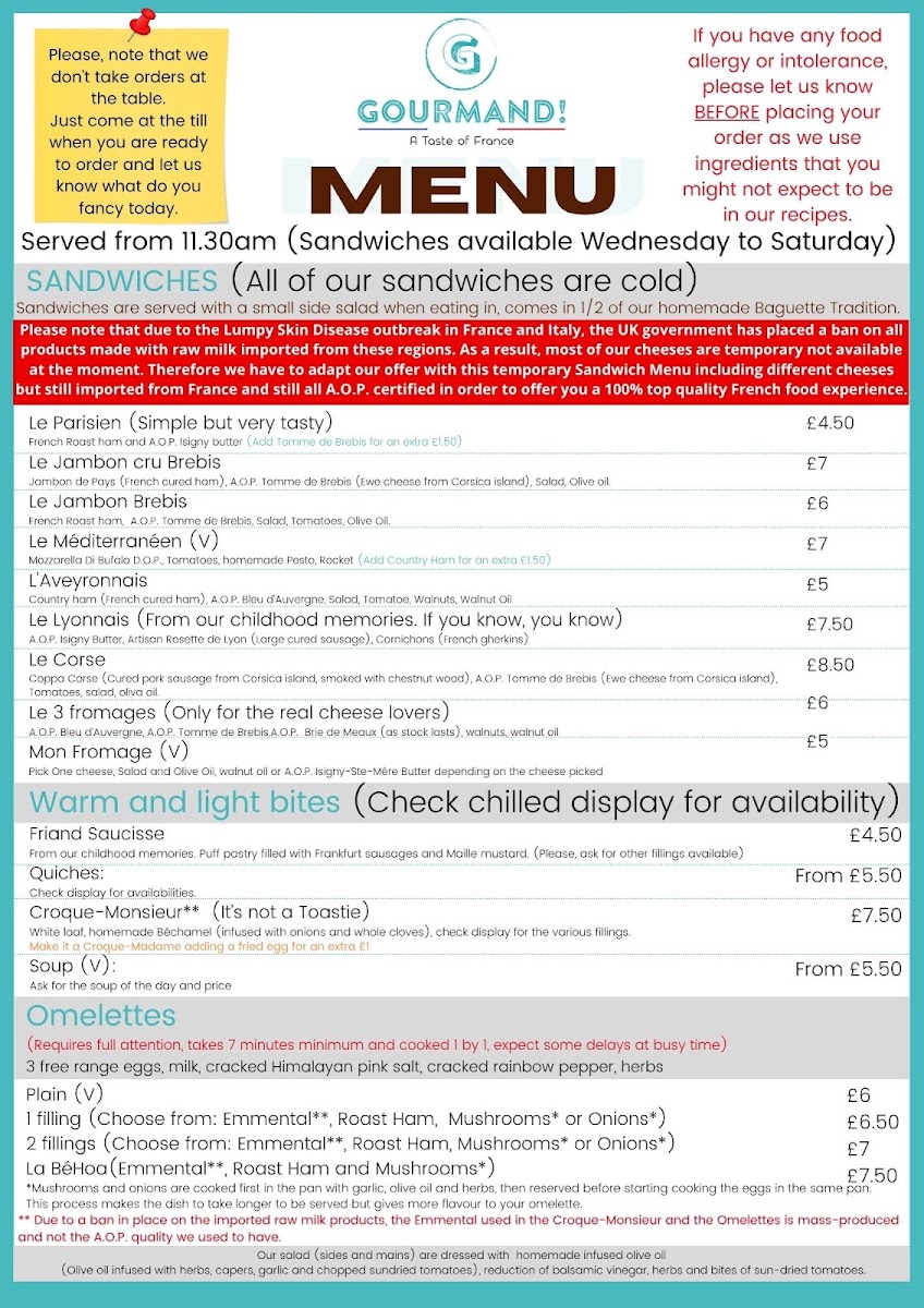 Gourmand! menu board