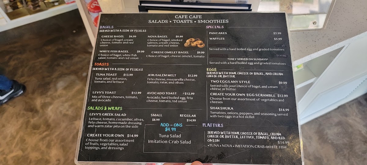 Cafe Cafe at The Waterways Shops menu board