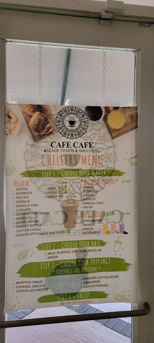 Cafe Cafe at The Waterways Shops menu board
