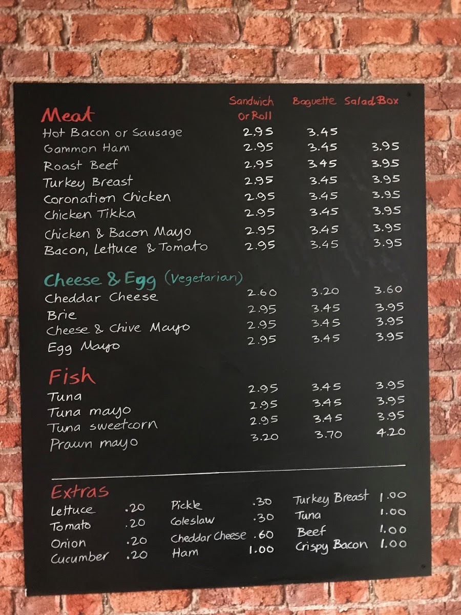 Oaks Cafe Deli menu board