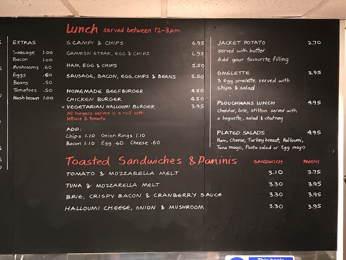 Oaks Cafe Deli menu board
