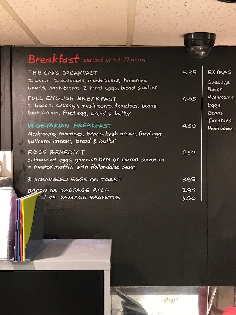 Oaks Cafe Deli menu board