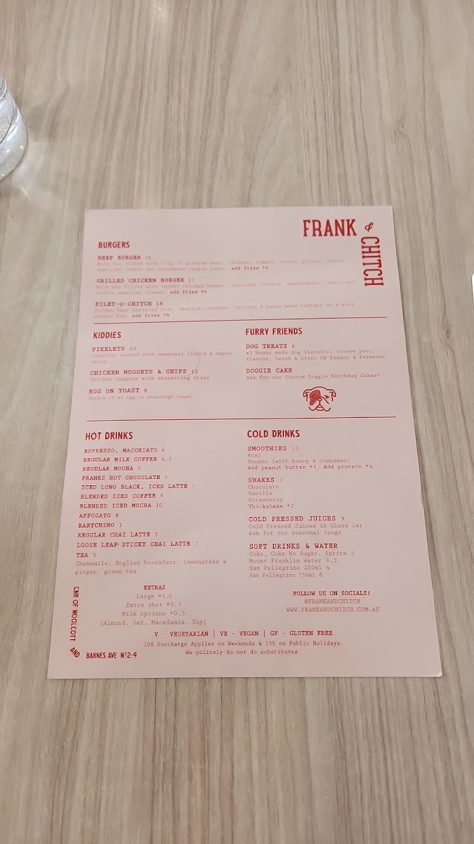 Frank & Chitch menu board