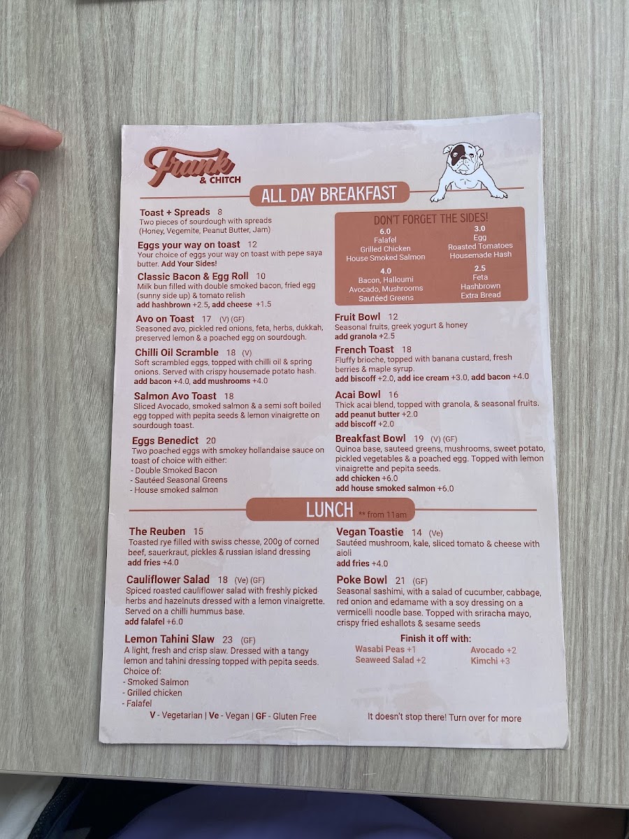 Frank & Chitch menu board