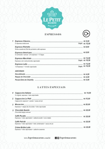 Le Petit Macarons menu board