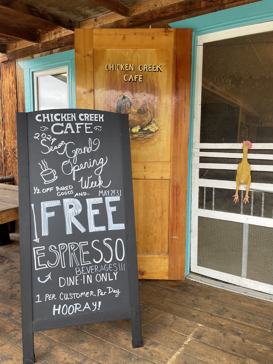 Chicken Creek Cafe menu board