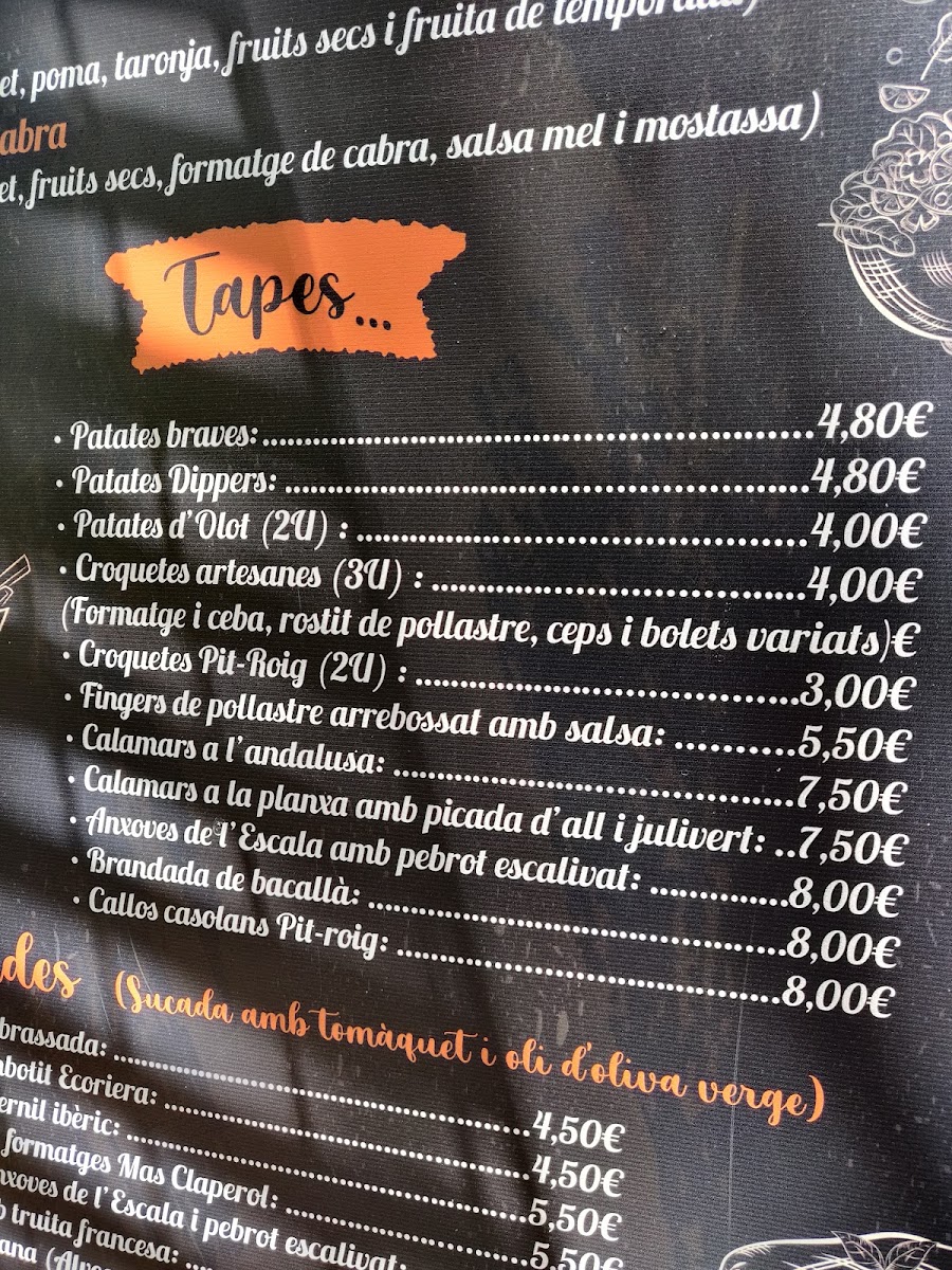 Pit-Roig Bar Cafè menu board