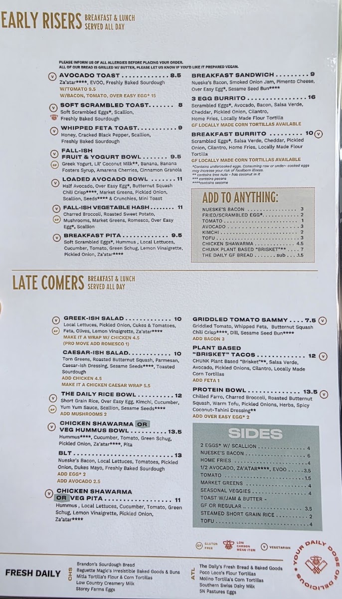 The Daily Cafe - Buckhead menu board