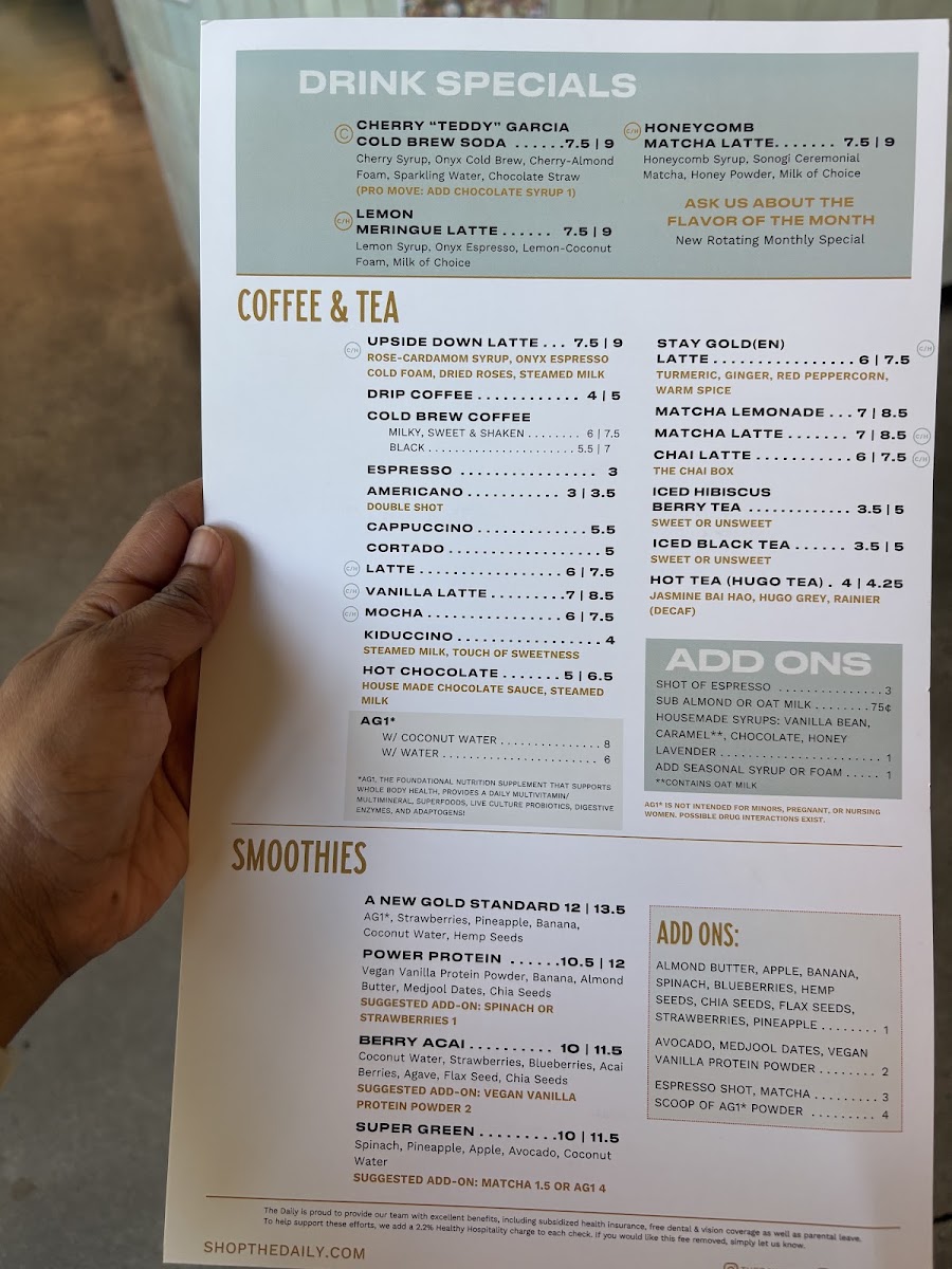 The Daily Cafe - Buckhead menu board