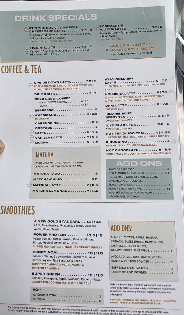 The Daily Cafe - Buckhead menu board