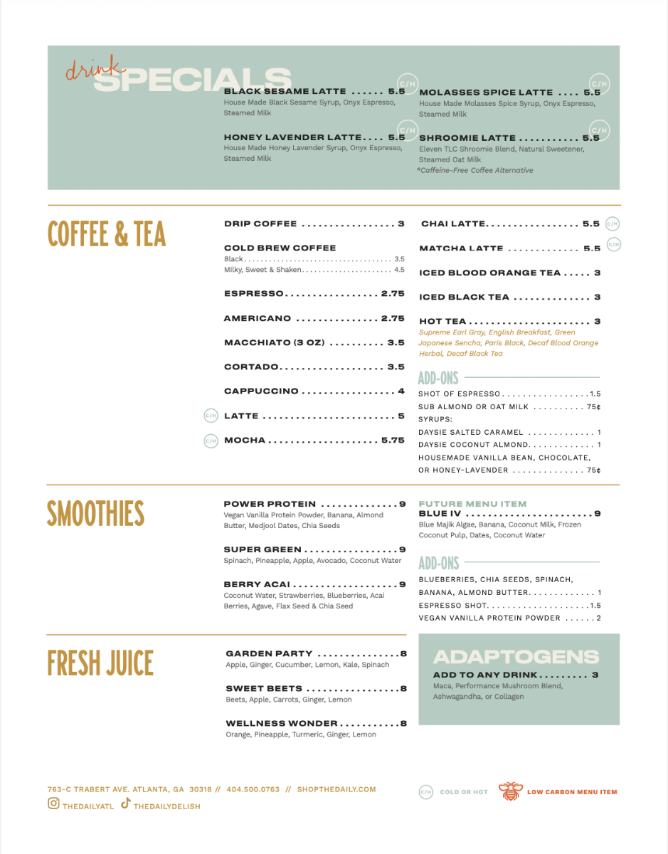 The Daily Cafe - Buckhead menu board