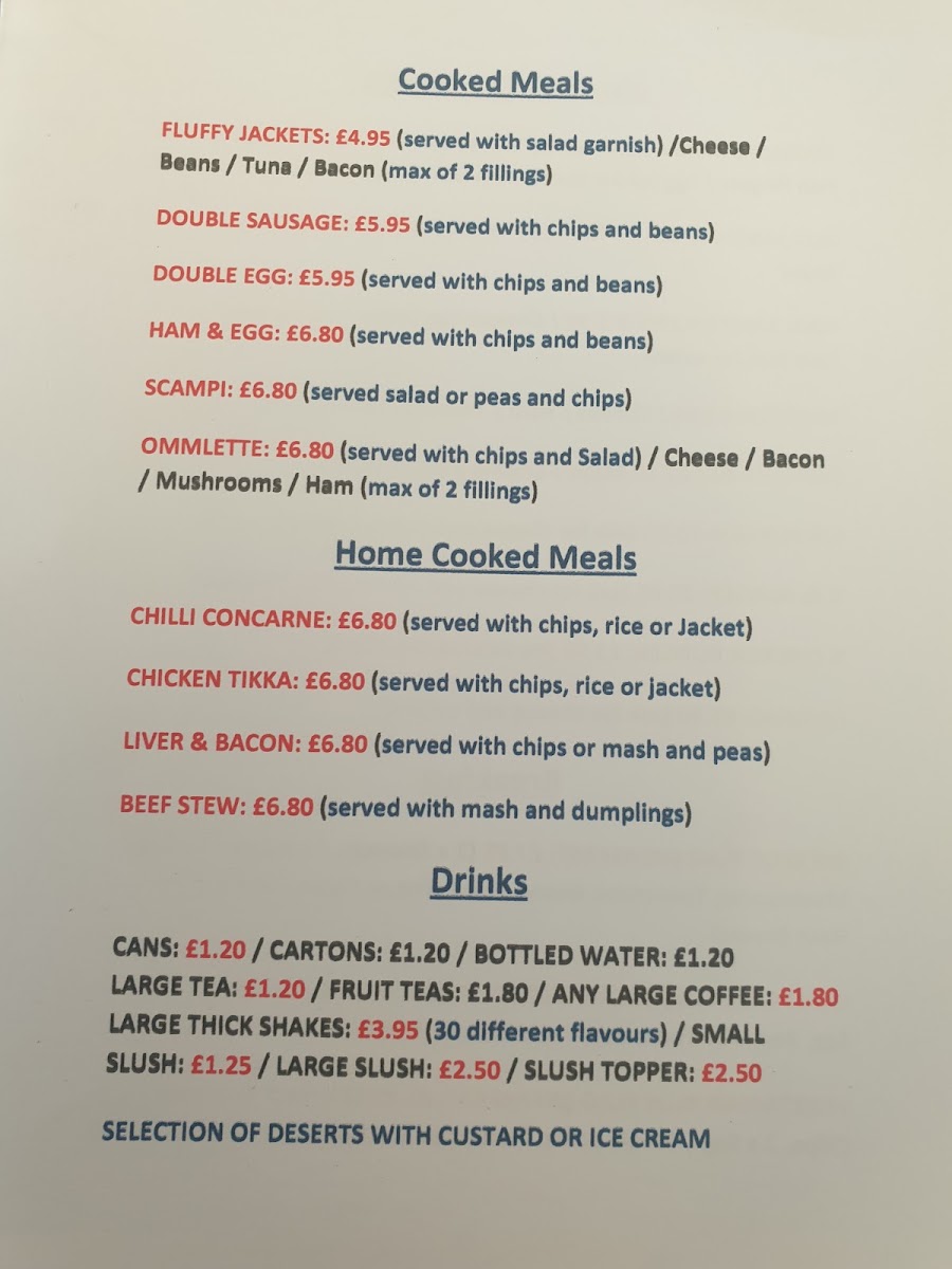 Blue Flag Cafe menu board