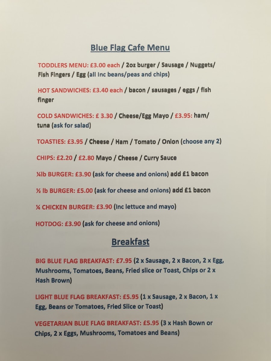 Blue Flag Cafe menu board