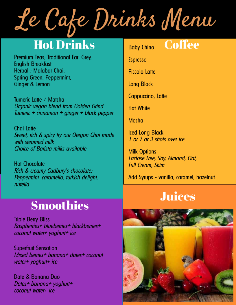 Le Cafe on St George menu board