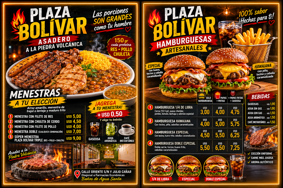 PLAZA BOLIVAR CAFE menu board