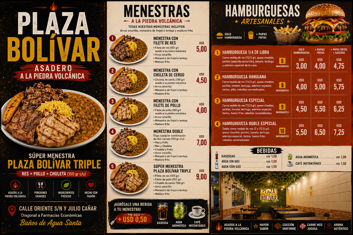 PLAZA BOLIVAR CAFE menu board