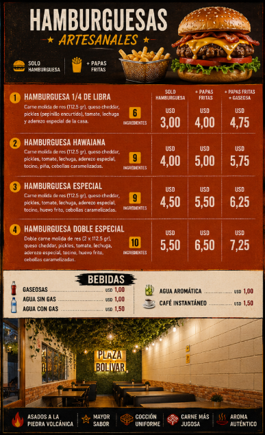 PLAZA BOLIVAR CAFE menu board