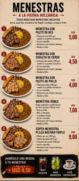PLAZA BOLIVAR CAFE menu board